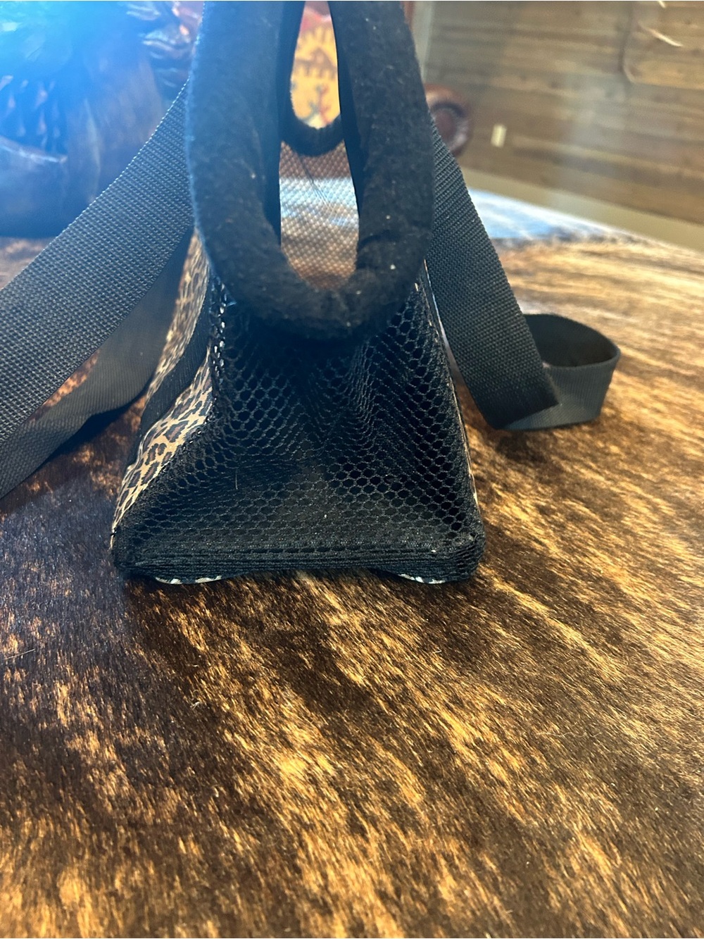 Leopard Print Tote Bag with Black Straps - Picture 2 of 3